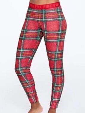 VS PINK VICTORIAS SECRET Sleepwear Cozy Sleep Jogger Pants Red Plaid Pajamas PJs